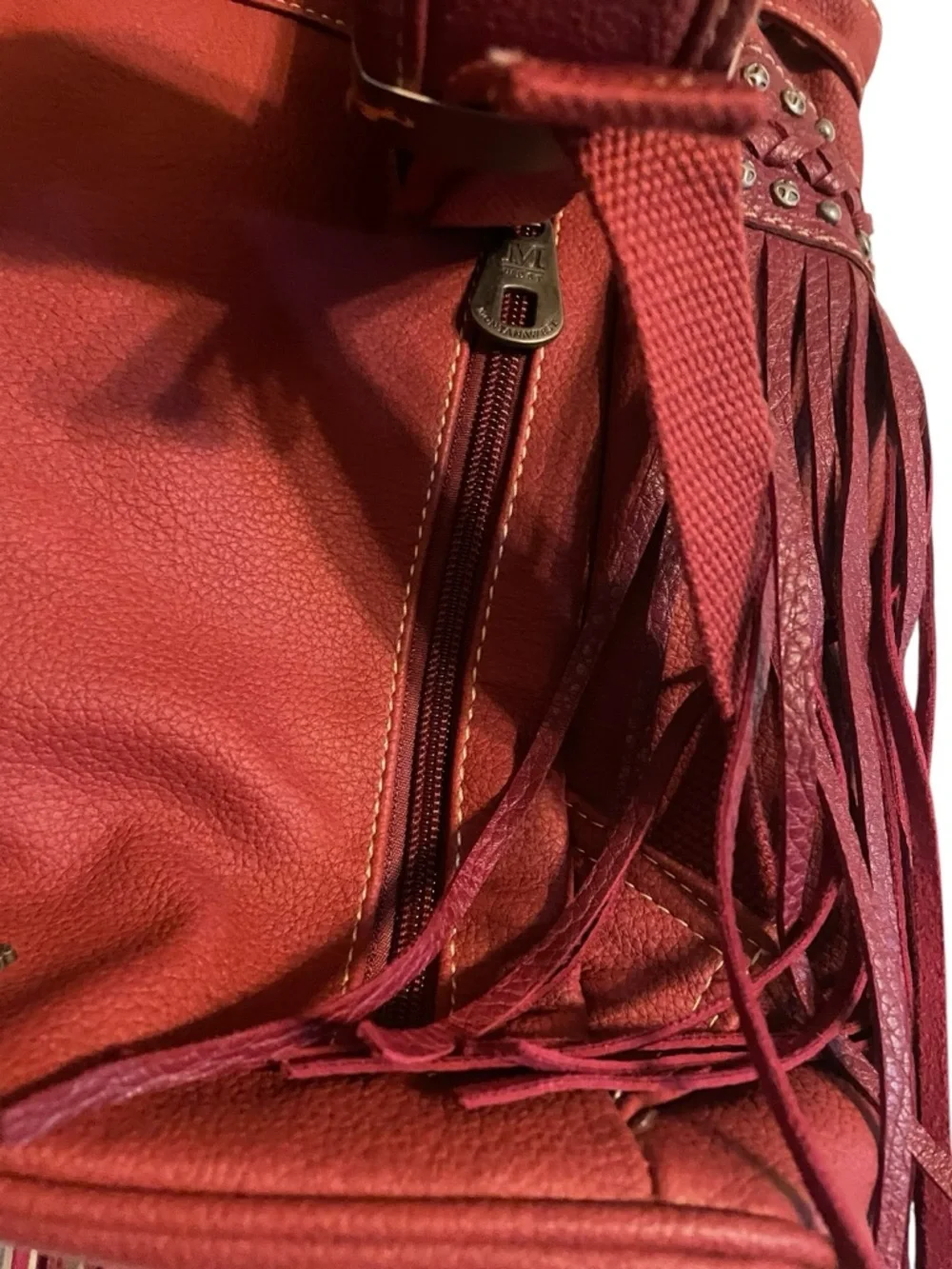 Montana West Red Leather Fringe Backpack – Turquoise Stone & Studs – Western Boh
